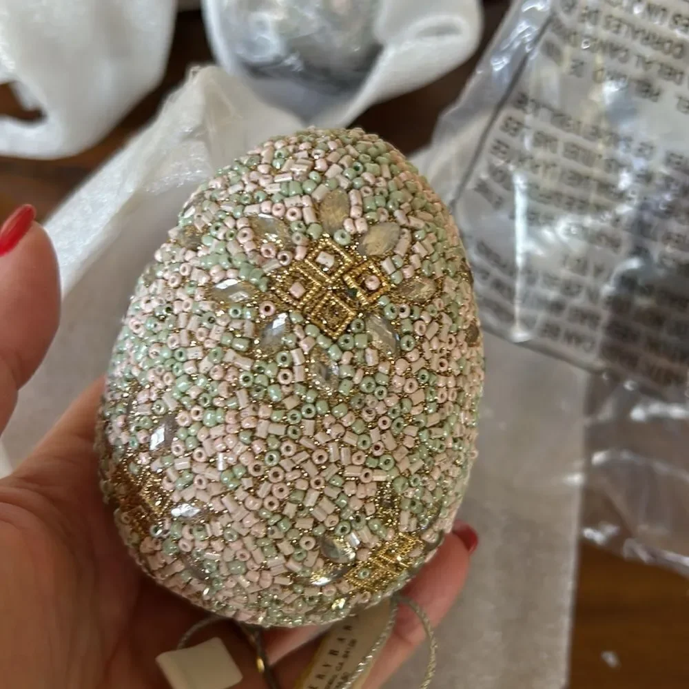 Pottery Barn ~ Beaded ORNAMENT NWT EASTER EGG flowers design 8 pieces